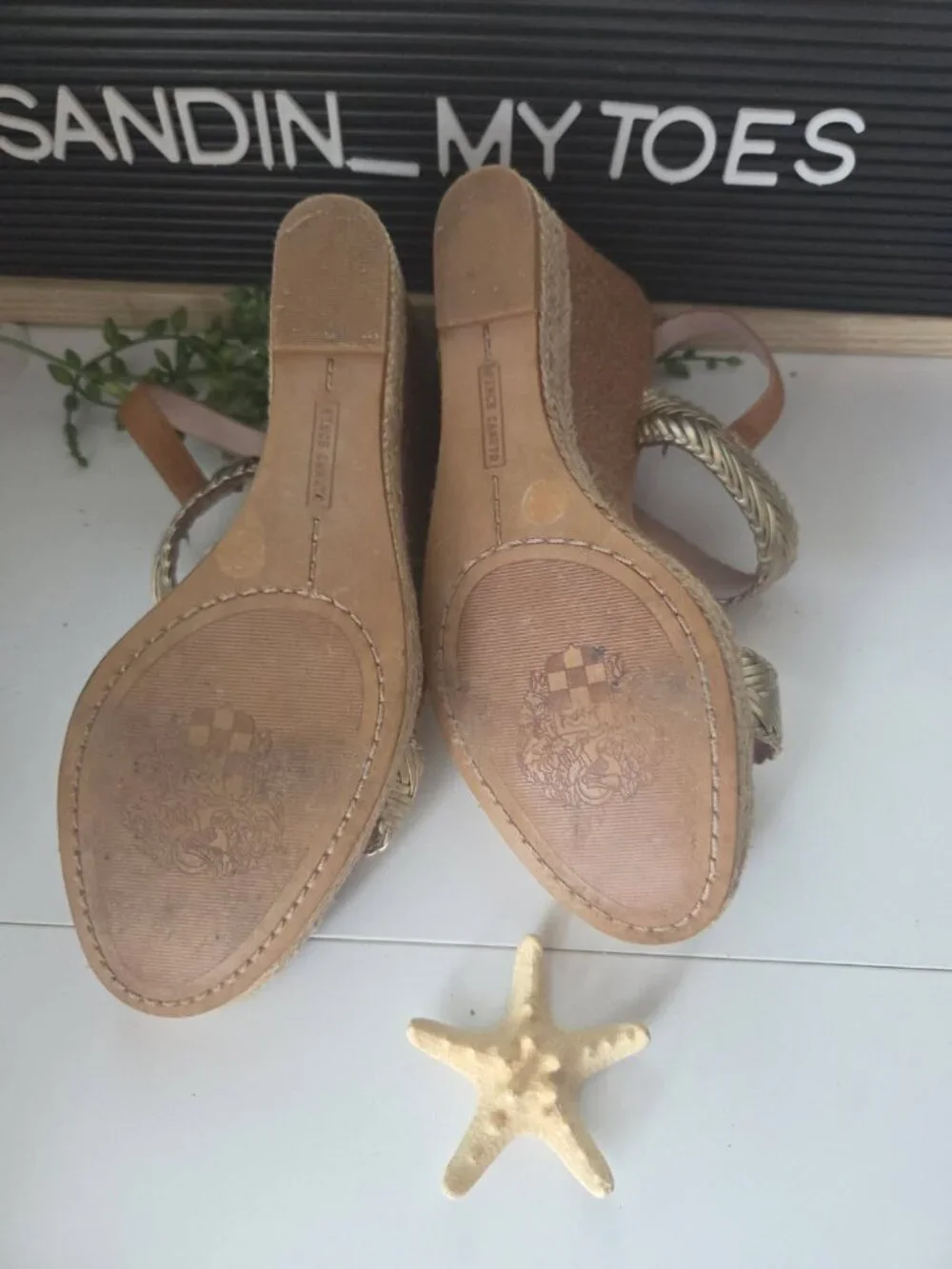 Vince Camuto Tazma Platform Gold Braid Glitter Cork Wedge SZ 8.5